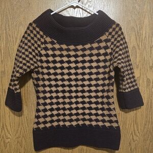 Bill Reid 100% Merino Wool Houndstooth Print Sweater Purple And Brown